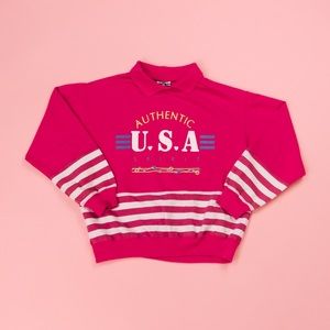 90s pink+white striped sweatshirt